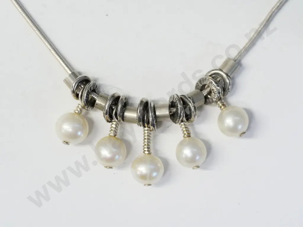 silver & pearl necklace stamped 925 MSCO Image 1++