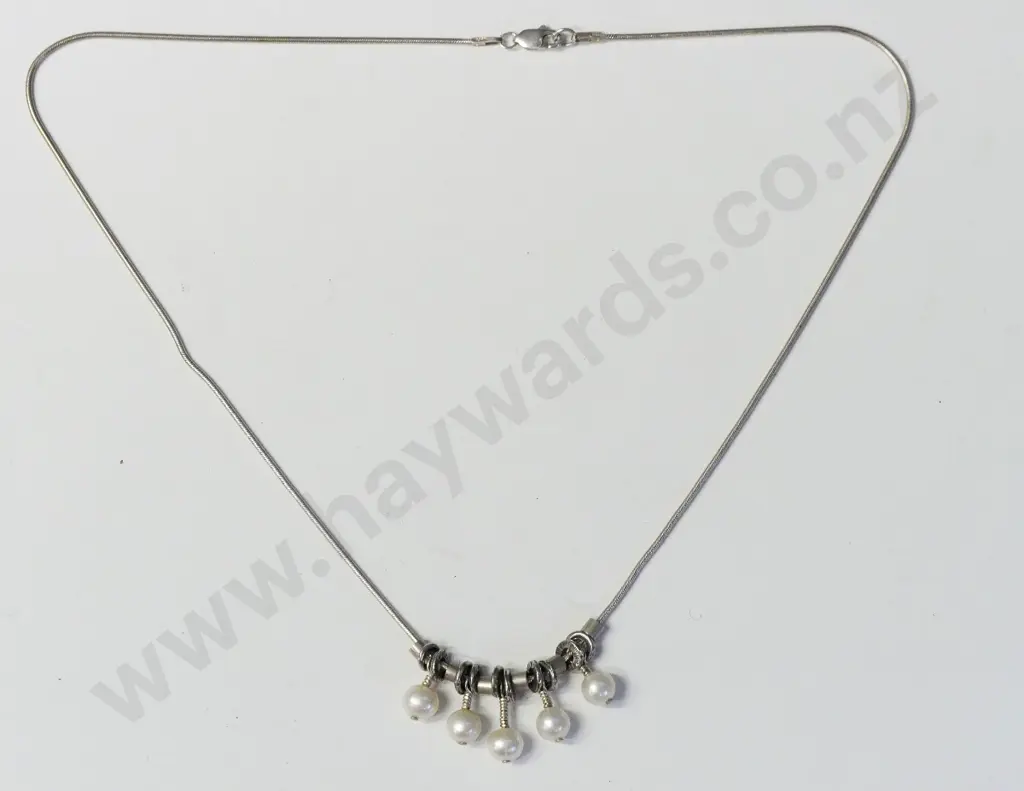 silver & pearl necklace stamped 925 MSCO Image 1++