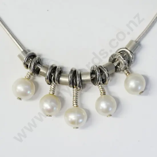 silver & pearl necklace stamped 925 MSCO