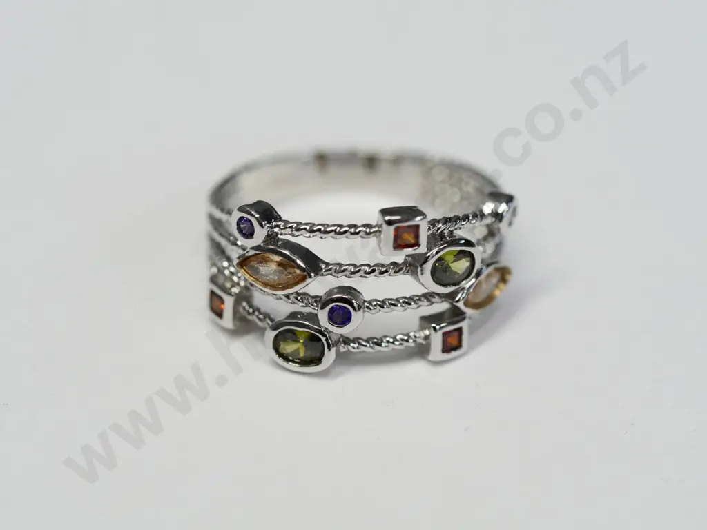 silver multi stone ring stamped S925 Image 1++