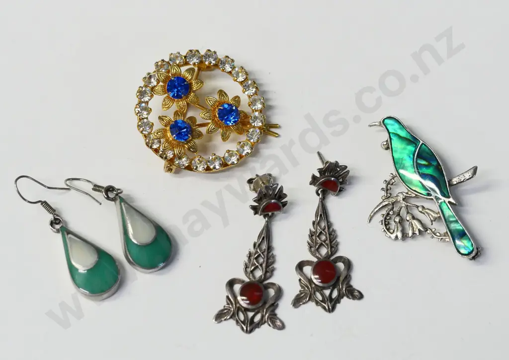 2 pairs of earrings & 2 costume brooches Image 1++