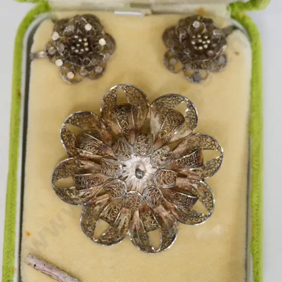 filagree brooch & earring set