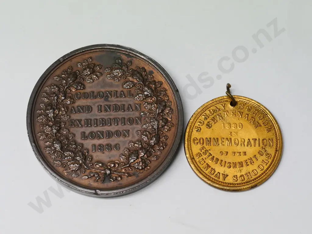 Colonial and Indian exhibition London 1886 medal & Sunday school medal 1880 Image 1++