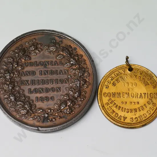 Colonial and Indian exhibition London 1886 medal & Sunday school medal 1880