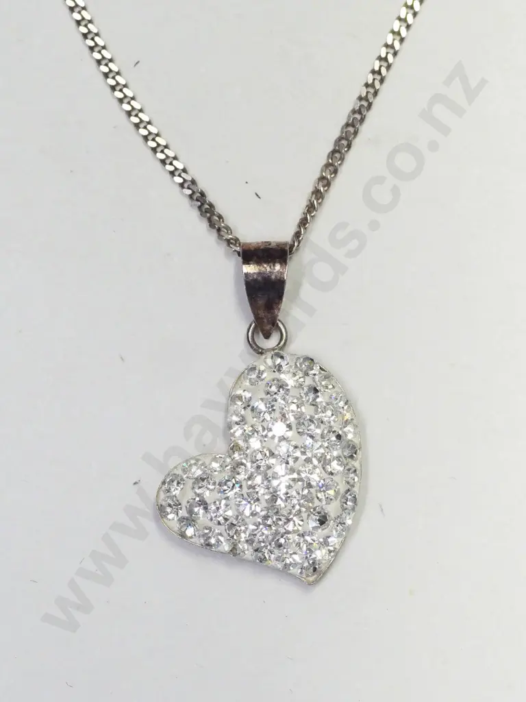 silver cz heart pendant stamped 925 Image 1++