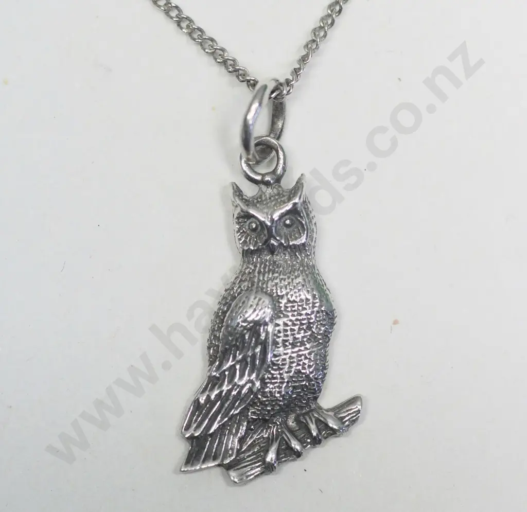 silver owl necklace chain stamped 925 Image 1++