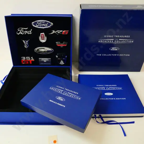 Ford Iconic Treasures Archive Collection - book, replica inserts, fitted case with replica car badges, etc.