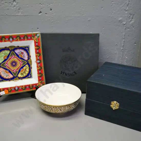 boxed Versace 'Rosenthal' plate and a Royal Bone China Thailand bowl with gold decoration