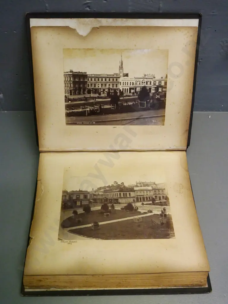 album of early Dunedin photographs presented by Coxhead studios to Wertheim family. Photos good, chips to some pages Image 1++
