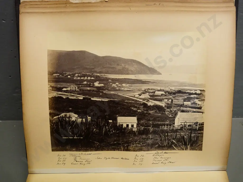 album of early Dunedin photographs presented by Coxhead studios to Wertheim family. Photos good, chips to some pages Image 1++