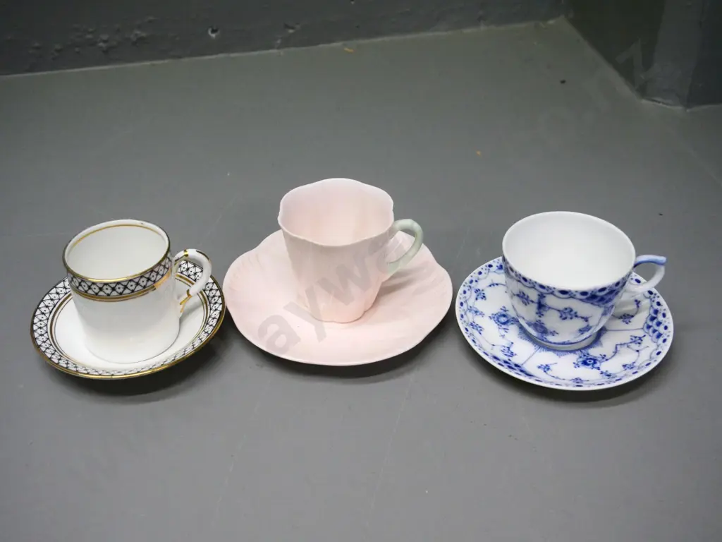 3 demi-tasse cups & saucers - Royal Albert, Royal Copenhage, and Shelley Image 1++
