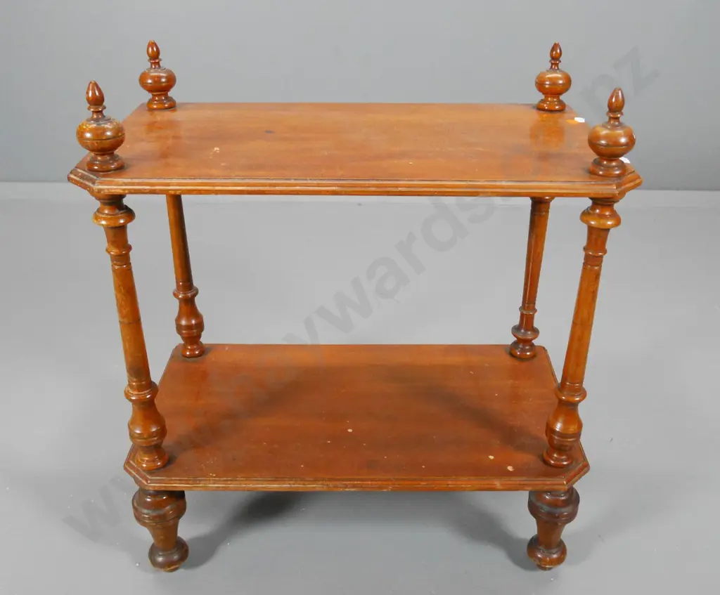vintage small mahogany 2-tier whatnot w/turned spindles - wobbly & legs may have been cut down H600 W530 D290 Image 1++