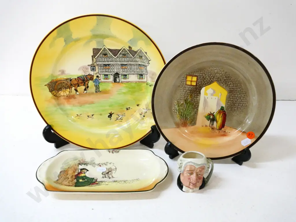 4 pieces Royal Doulton - 2 plates, biscuit tray and a small Lawyer character jug - larger plate D-260 Image 1++