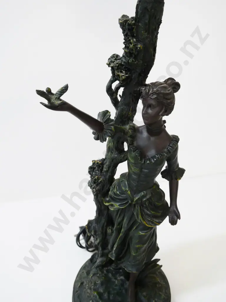 reproduction metal-look composite figural table lamp with frosted glass shade H-680 Image 1++