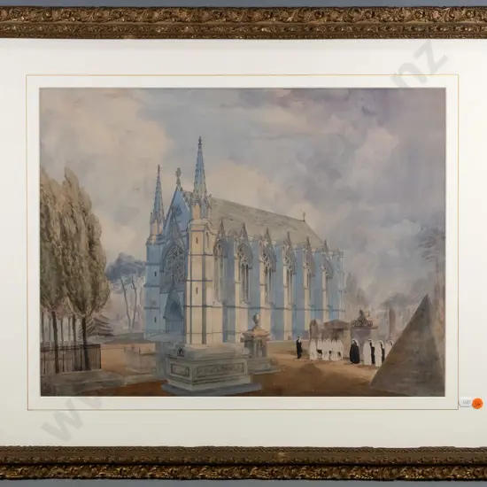gilt framed ink and watercolour - funeral procession (slight foxing and damage to frame) H-400 W-530