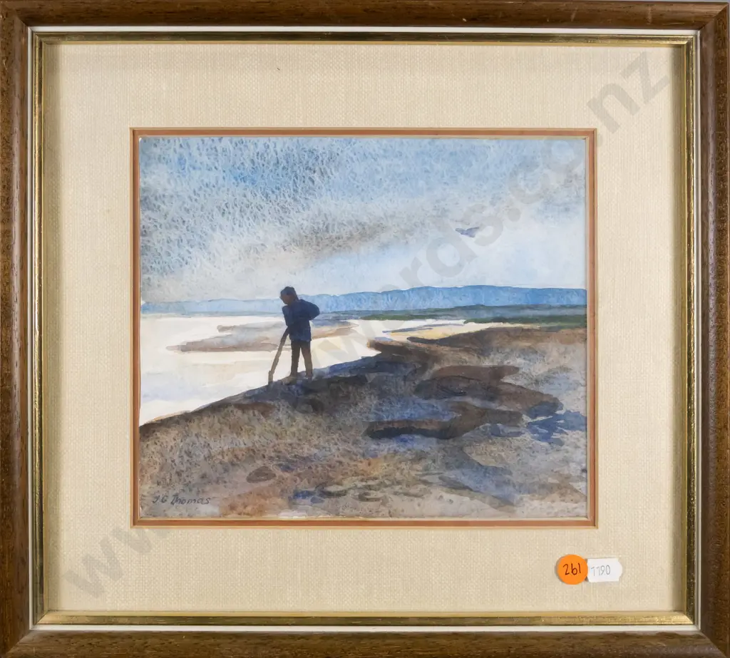 JG Thomas - framed watercolour " Evening at Okarito" H-180 W-200 Image 1++