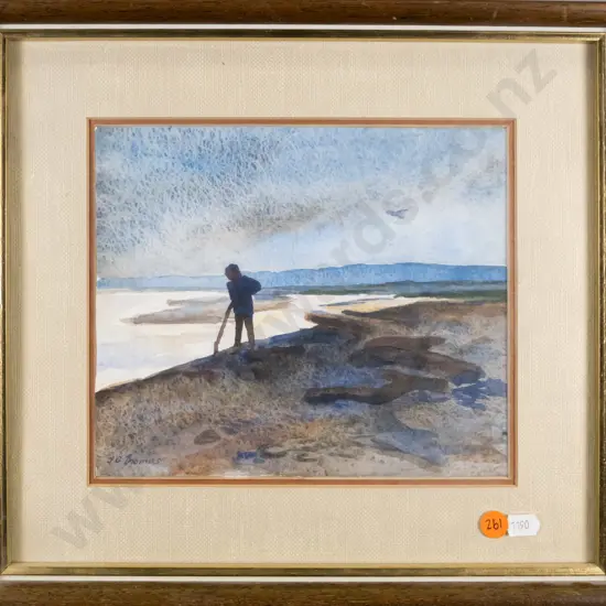 JG Thomas - framed watercolour " Evening at Okarito" H-180 W-200