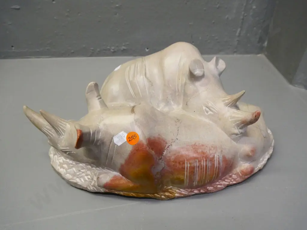 hand-carved stone figure of two rhinoceroses H-130 L-370 Image 1++