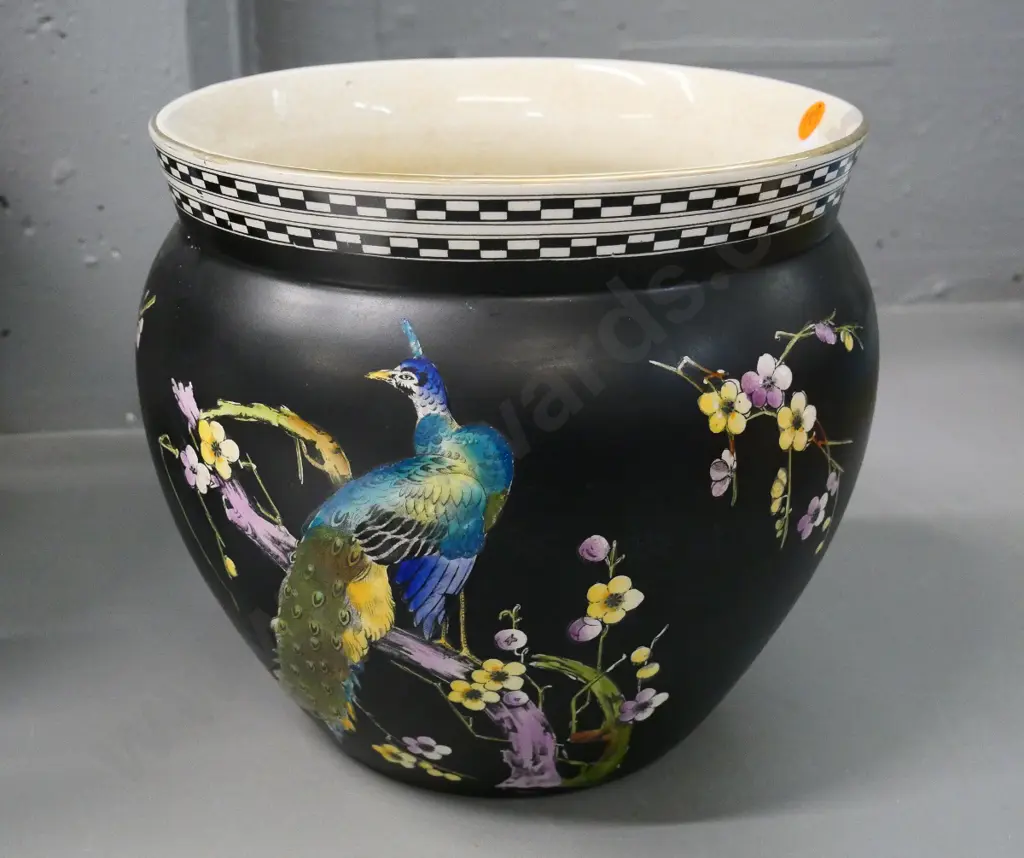 Phoenix Ware oriental motif jardiniere, crazing inside - H-220 Diameter 280 at widest Image 1++