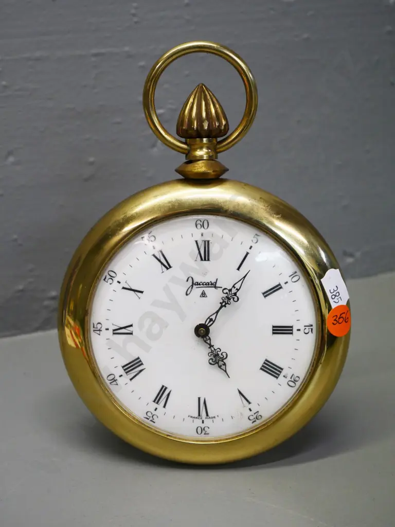 Jaccard France brass bedside alarm clock in the shape of a pocket watch H-190 Image 1++
