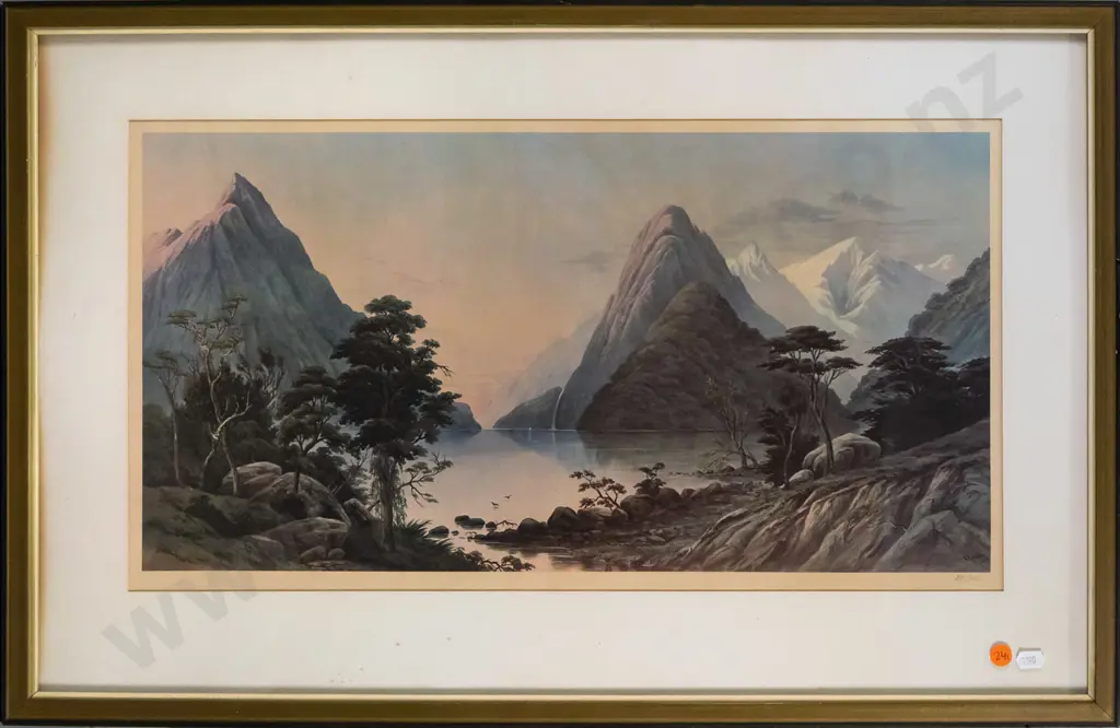 framed historic print - Mitre Peak and Pembroke Peak, Milford Sound H-280 W-540 Image 1++