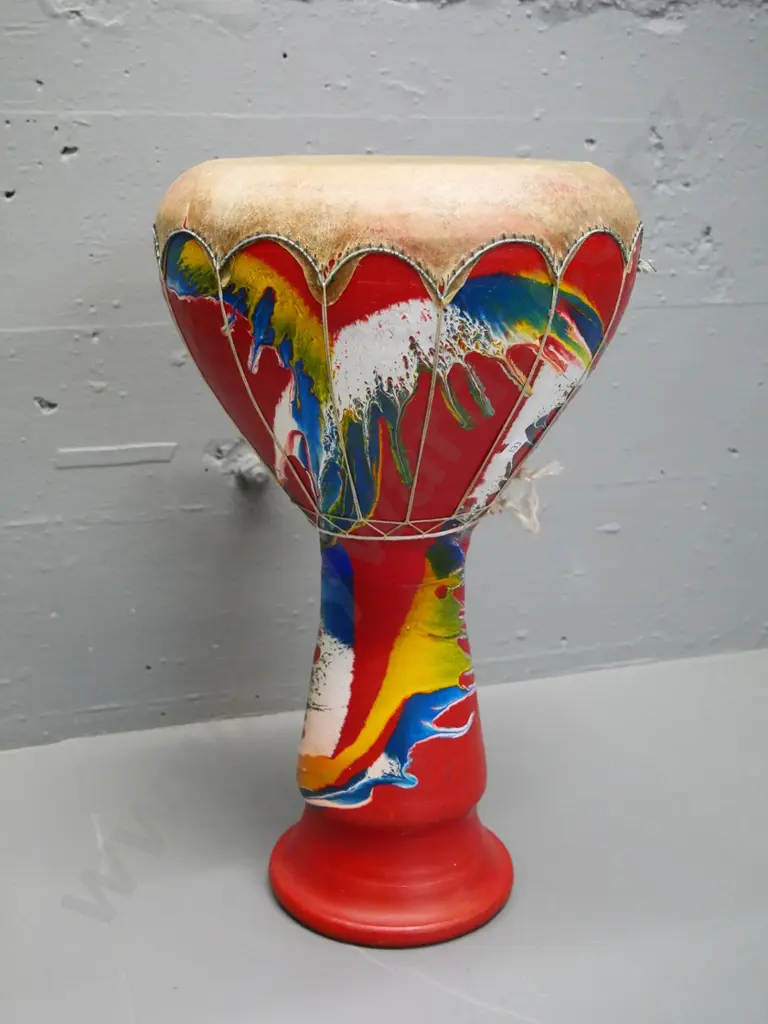 hand painted pottery Djembe-style hand drum H-430 D-280 Image 1++