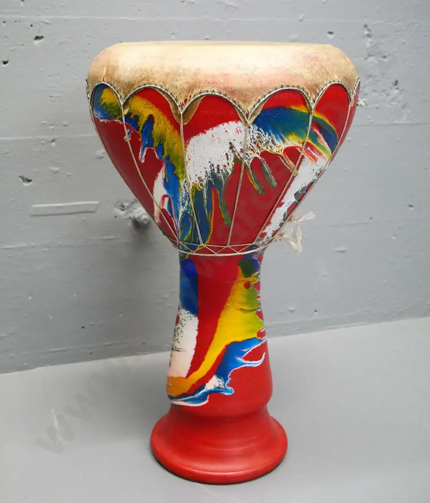 hand painted pottery Djembe-style hand drum H-430 D-280 Image 1++