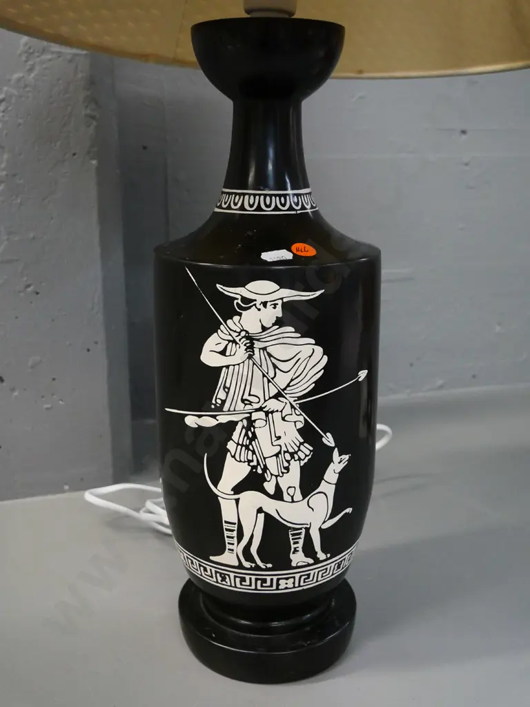 black and white classical Greek themed composite table lamp H-620 including shade Image 1++