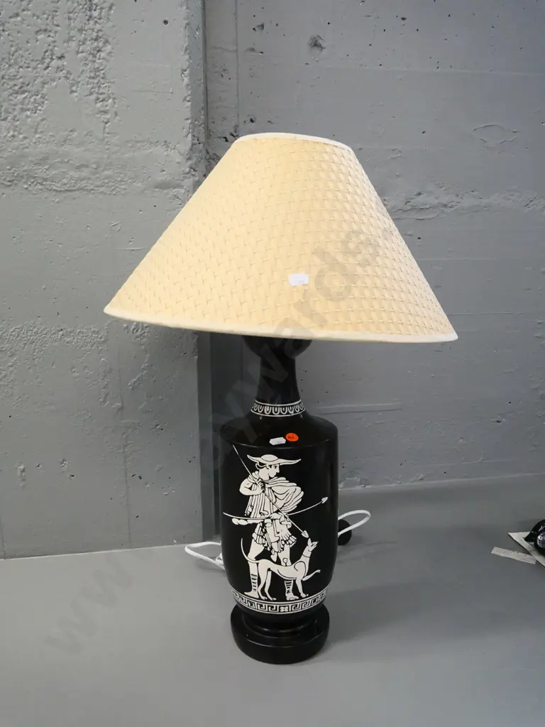 black and white classical Greek themed composite table lamp H-620 including shade Image 1++