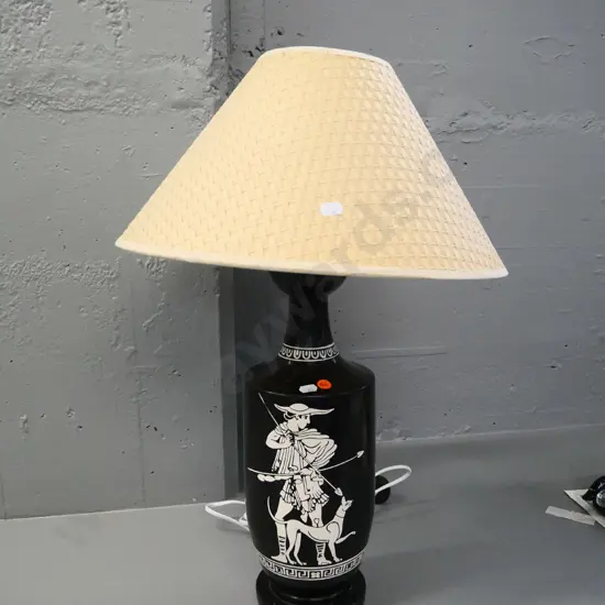 black and white classical Greek themed composite table lamp H-620 including shade