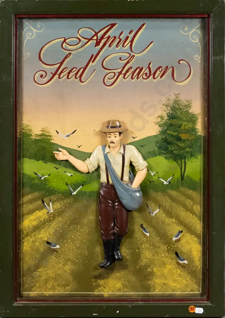 framed composite figure on wood - April Seed Season H-580 W-390 Image 1++