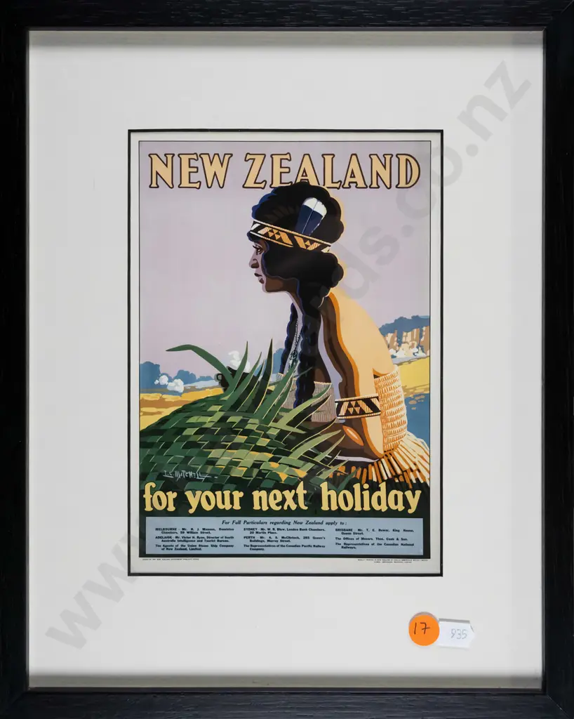 framed reproduction retro New Zealand promotional print H-200 W-130 Image 1++