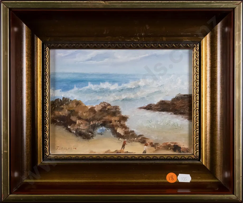 J Laughlin - framed oil - coastal scene H-140 W-190 Image 1++