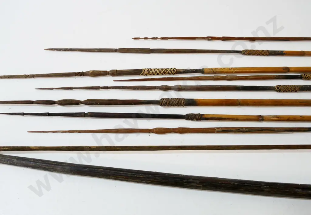 tribal style carved bamboo spear, bow and arrows - bow is L1830 Image 1++