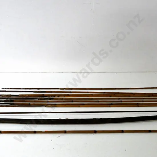 tribal style carved bamboo spear, bow and arrows - bow is L1830