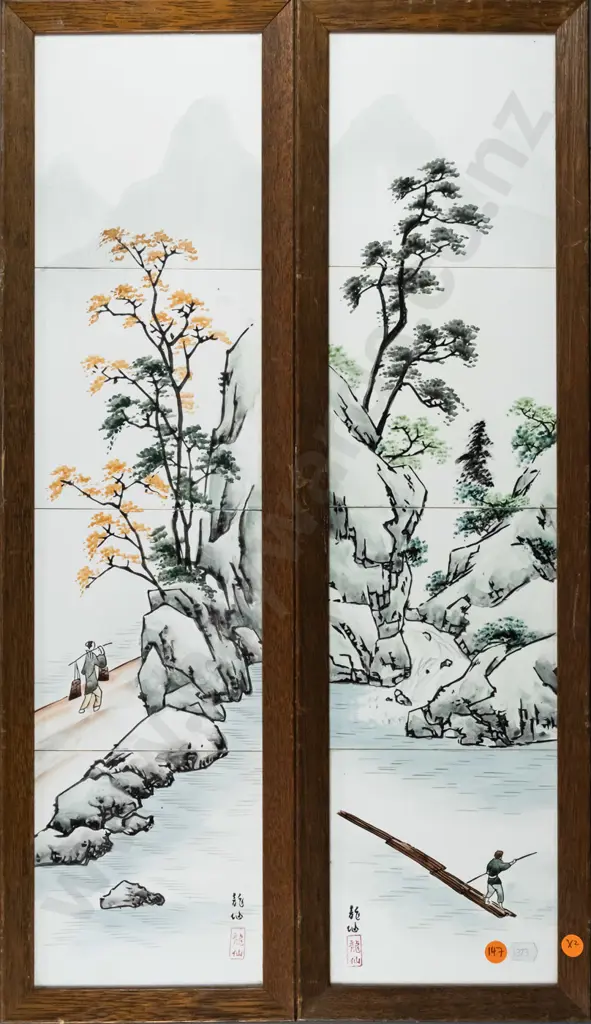 pair of framed oriental picture tiles Each H-600 W-140 Image 1++
