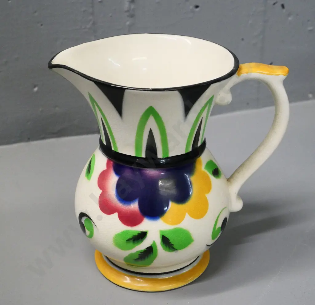 deco T&G Greene Gresley hand-decorated jug - fine hair crack in base H-160 W-165 Image 1++