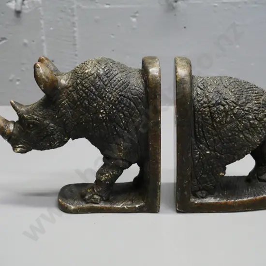 pair of heavy carved stone rhinoceros book-ends H-160
