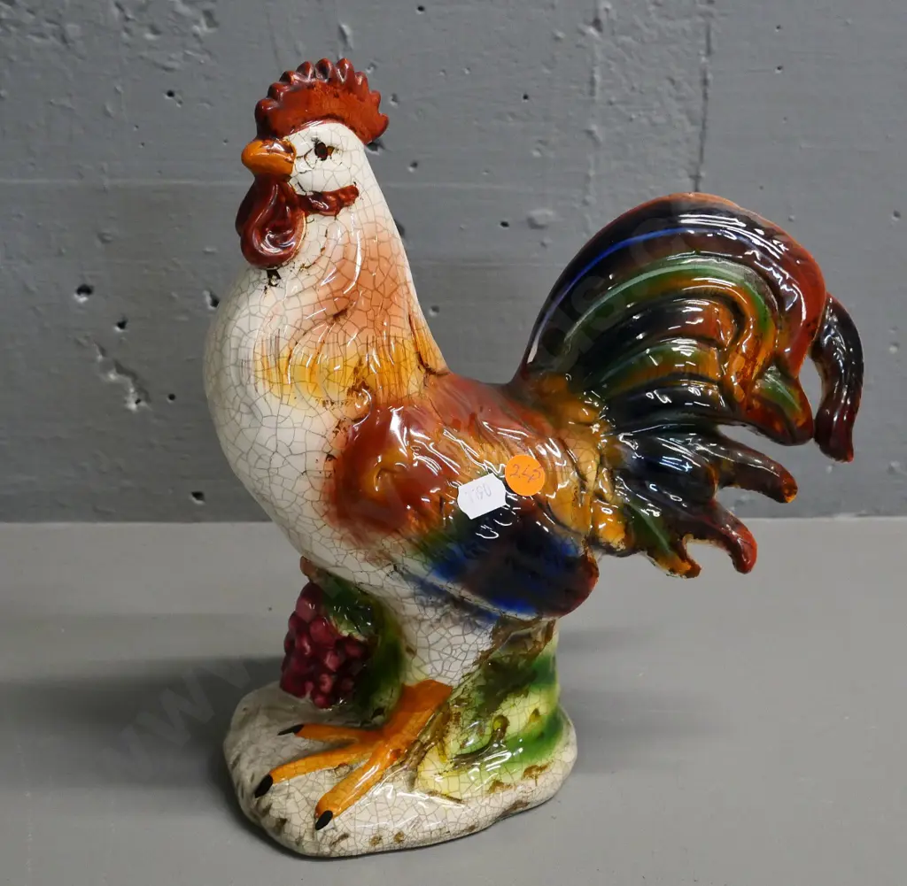 ceramic Majolica-style cockerel with crazed finish H-270 Image 1++