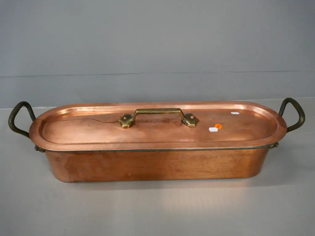 copper and steel double handled fish poacher H-150 W-580 D-170 Image 1++