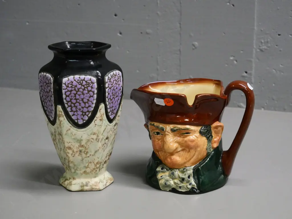 large Royal Doulton Old Charlie character jug H-140 and a vintage German vase H-220 Image 1++
