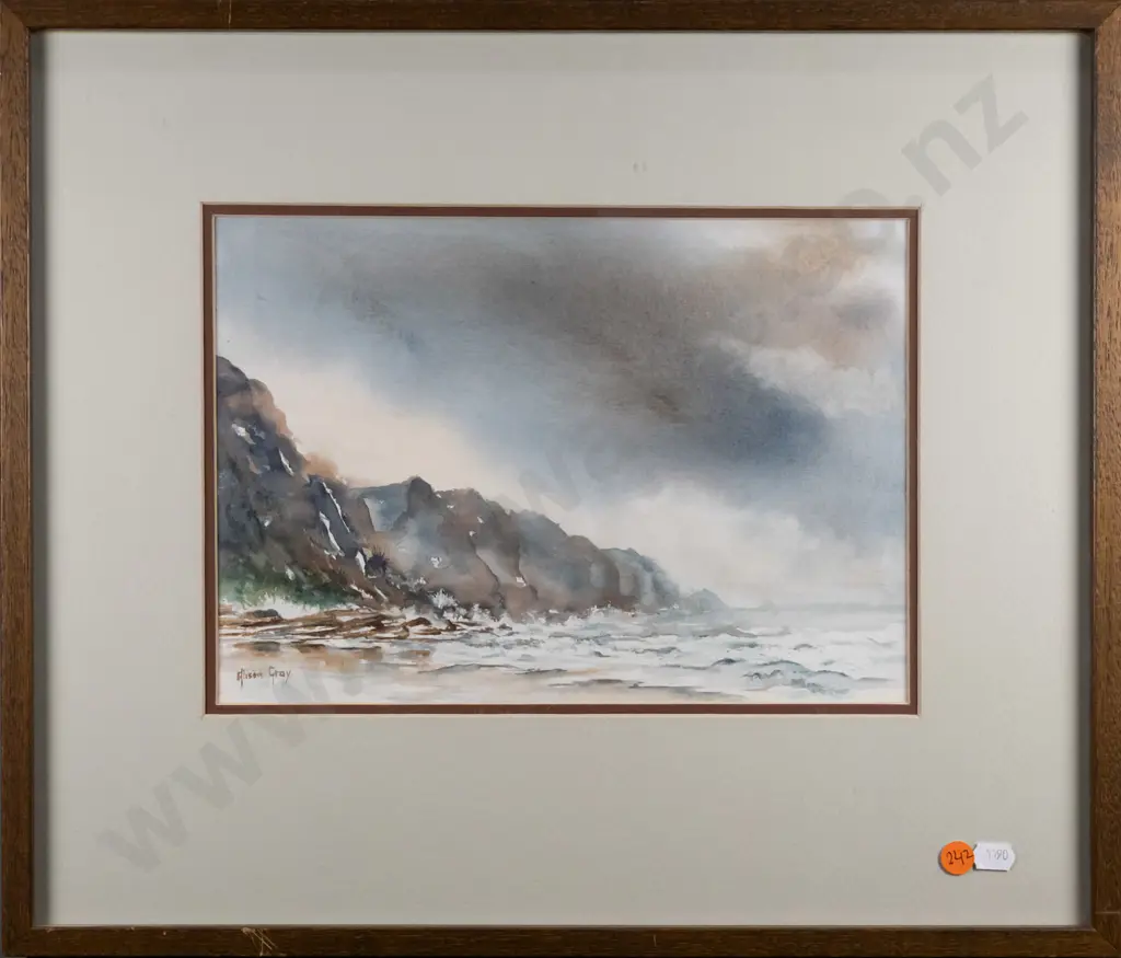 Alison Gray - framed watercolour "Purakanui Cliffs" H-200 W-290 Image 1++