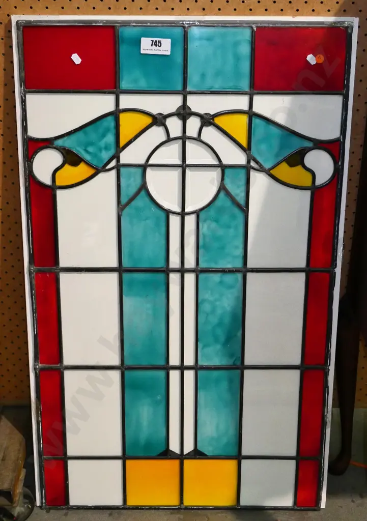 unframed leadlight panel with bevelled and coloured pieces H-920 W-540 Image 1++