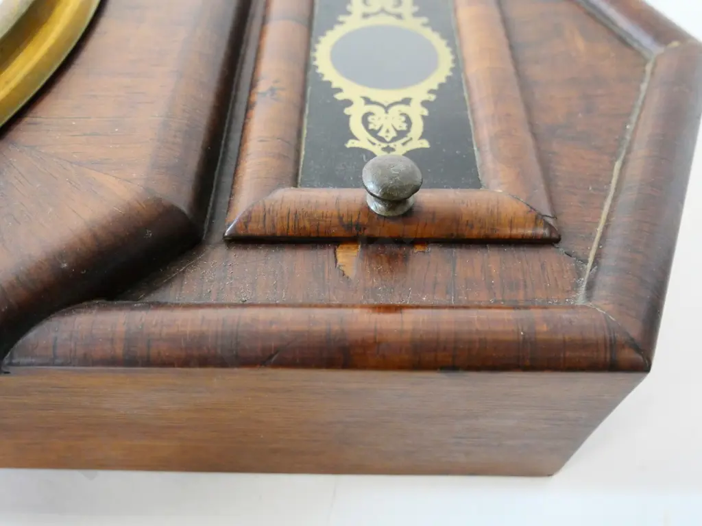 vintage wood-cased 8-day wall clock, with pendulum & key, paper label for Newhaven Clock Co. H600 W420 - needs attention Image 1++