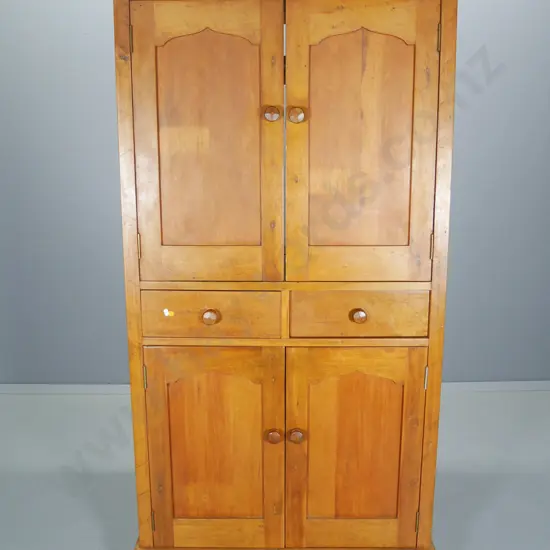 vintage rimu cabinet with 2 doors, 4 drawers, missing a wooden handle, section cut out of back H1670 W890 D620