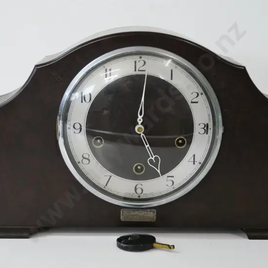 vintage bakelite cased mantel clock -  Smiths Enfield movement, 1926-1951 inscription on plaque. H-240 W-370 D-120