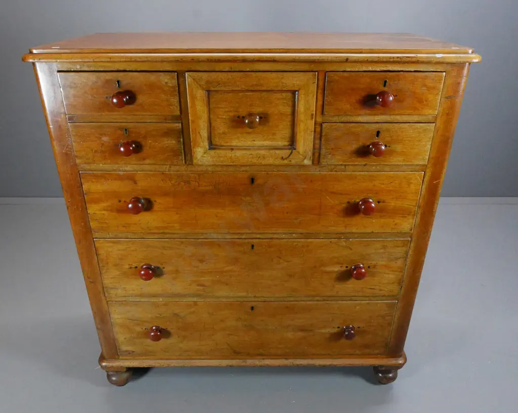 Victorian walnut 7-drawer Scotch chest, turned wood handles (some are loose) H1260 W1140 D480 Image 1++