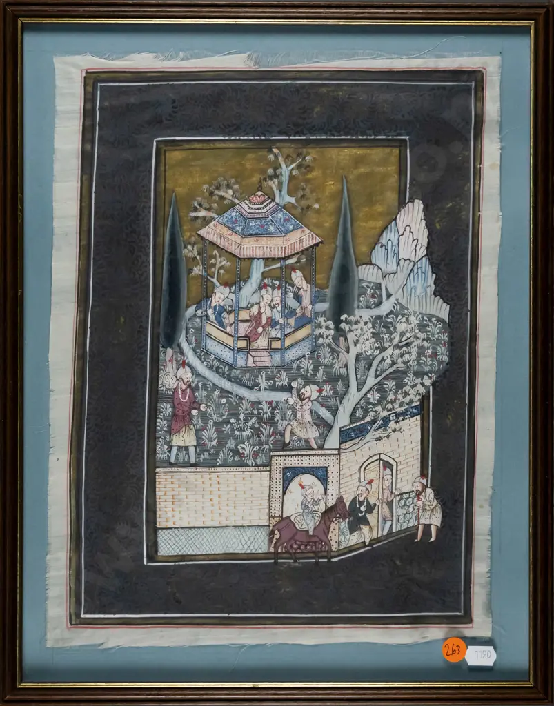 framed oriental watercolour on silk H-340 W-250 Image 1++