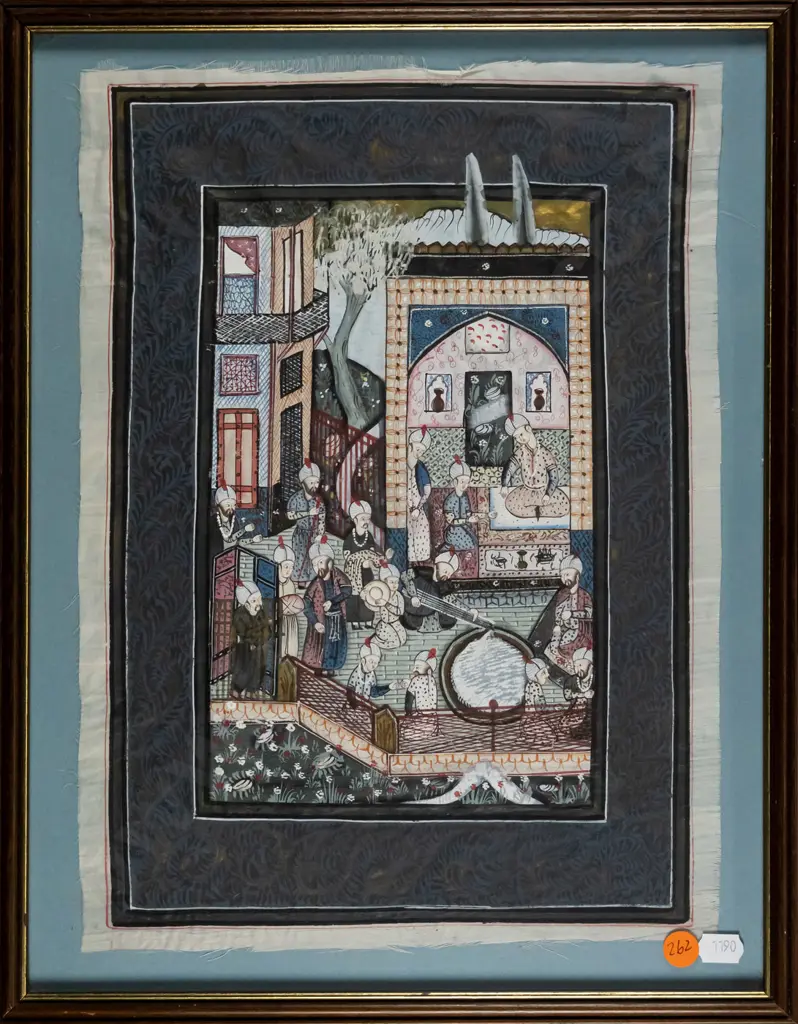 framed oriental watercolour on silk H-340 W-250 Image 1++