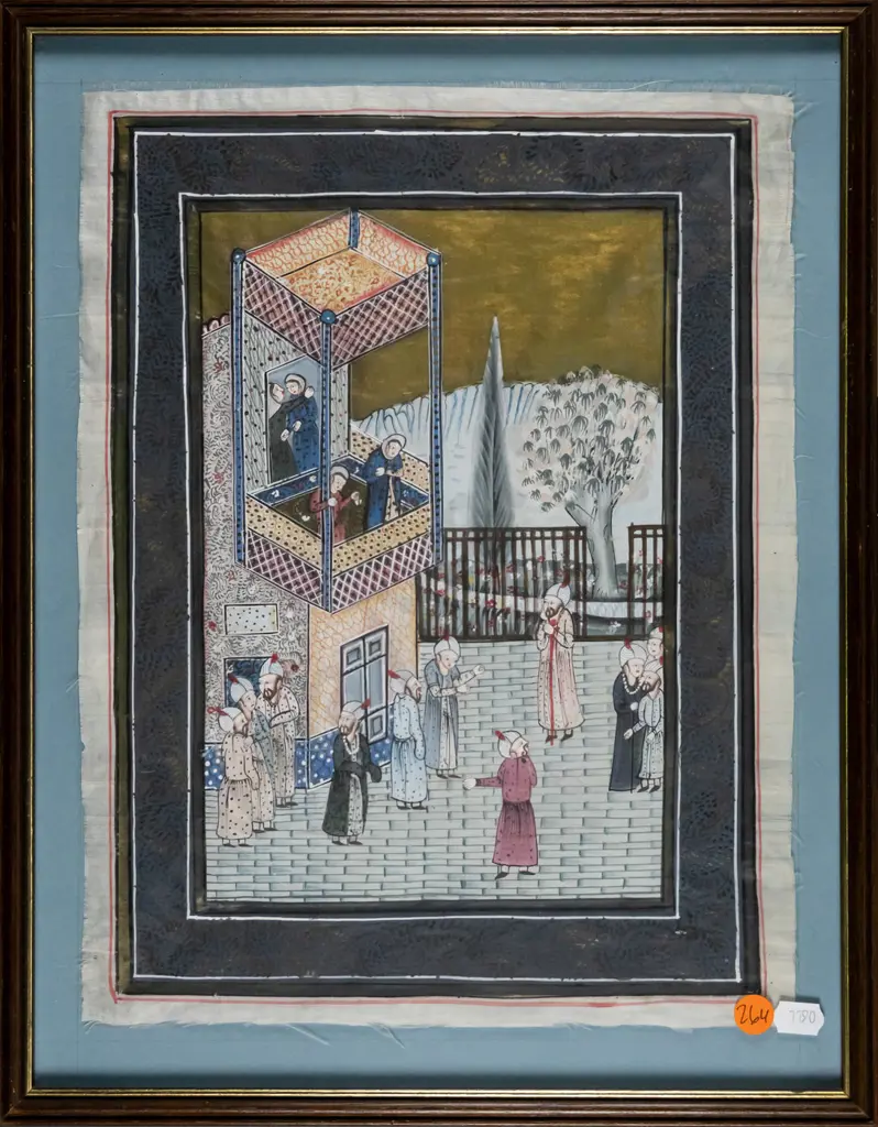 framed oriental watercolour on silk H-340 W-250 Image 1++